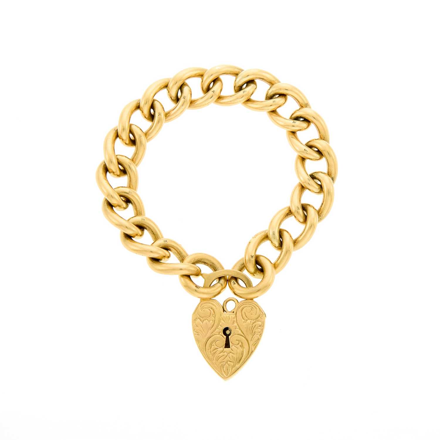 Lot 2139 - Low Karat Gold Link Bracelet with Heart Locket Clasp