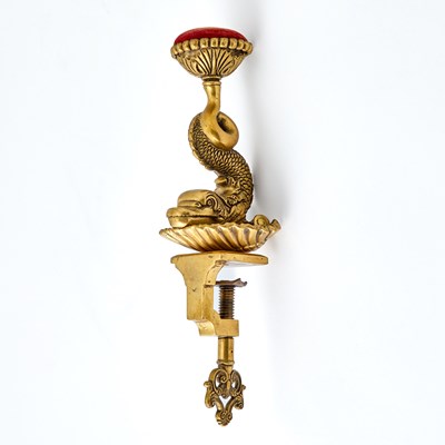 Lot 215 - German Gilt Cast Brass Dolphin Sewing Clamp with Pin Cushion