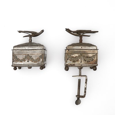 Lot 617 - Two Russian Parcel-Gilt Tula Steel Sewing Boxes and Covers