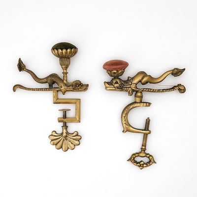 Lot 280 - Two Gilt Brass Dolphin Sewing Clamps