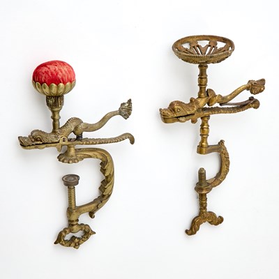 Lot 222 - Two Gilt Brass Dolphin Sewing Clamps