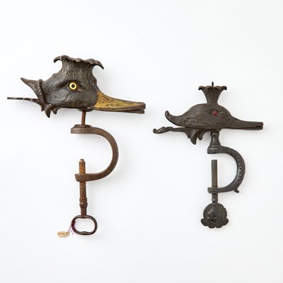 Lot 224 - Painted and Parcel Cast Iron Duck Head Sewing Clamp