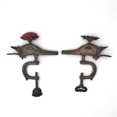 Lot 284 - Two Painted Cast Iron Duck Head Sewing Clamps