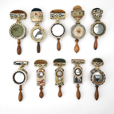 Lot 288 - Ten Painted Wood Sewing Clamps