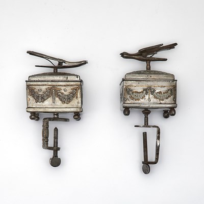Lot 616 - Two Russian Tula Steel Parcel-Gilt Sewing Boxes and Covers