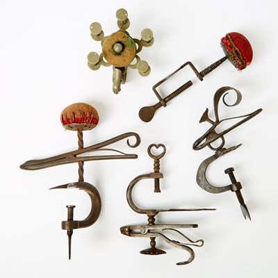 Lot 1241 - Four Early Iron Cast Iron Sewing Clamps