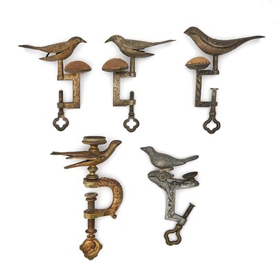 Lot 293 - Five Metal Bird Sewing Clamps