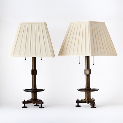 Lot 291 - Pair of Patinated Bronze Adjustable Table Lamps