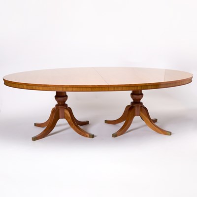 Lot 151 - George III Style Inlaid Mahogany Double Pedestal Extension Dining Table
