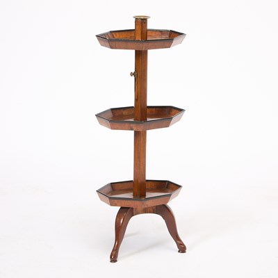 Lot 200 - Louis XVI Style Ebonized Fruitwood and Walnut Parquetry Three-Tier Dumbwaiter