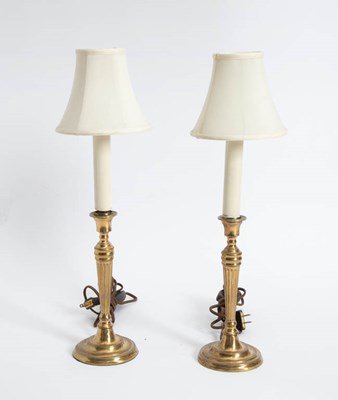 Lot 386 - Pair of Brass Candlestick Lamps