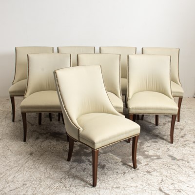 Lot 117 - Set of Eight Upholstered Stained Wood Dining Chairs