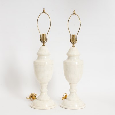 Lot 341 - Pair of Tessellated Faux Bone Urn-Form Lamps
