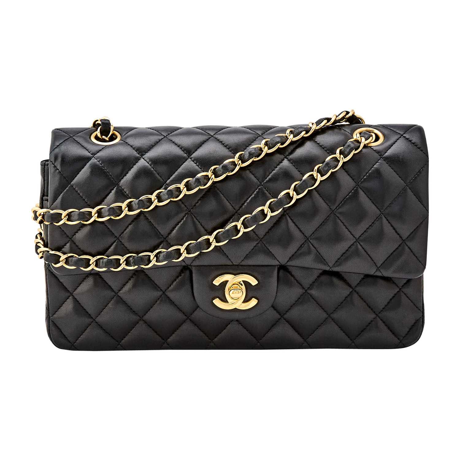 Lot 1194 - Chanel Black Lambskin Leather Double Flap Bag