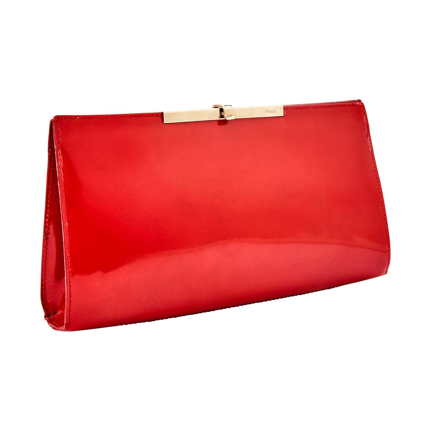 Lot 1180 - Furla Red Patent Leather Clutch