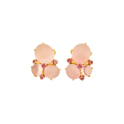 Lot Seaman Schepps Pair of Gold, Cabochon Rose Quartz, Moonstone and Pink Tourmaline 'Three Cab' Earrings