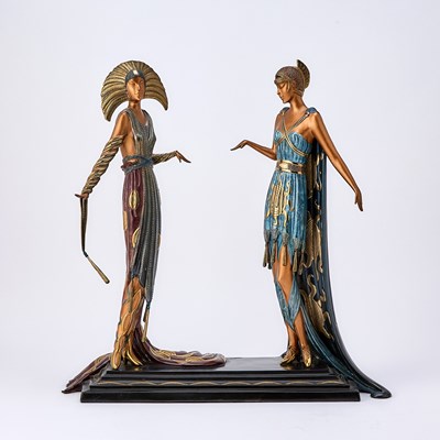 Lot 333 - Art Deco Style Gilt and Cold-Painted Bronze Figural Group of Two Women Entitled "Two Vamps" After Erté