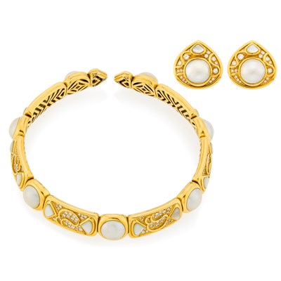 Lot 41 - Marina B Gold, Steel, Mabé and Mother-of-Pearl, Imitation Pearl and Diamond Choker Necklace and Pair of Earclips