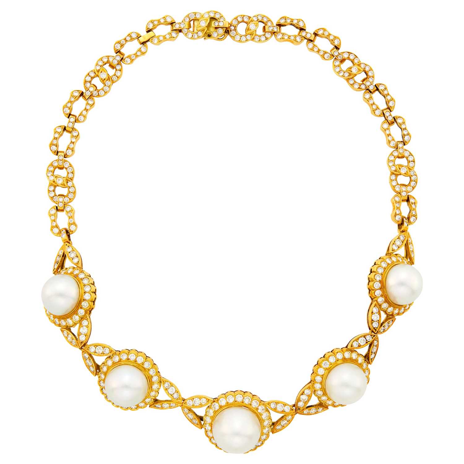 Lot 1173 - Gold, South Sea Cultured Pearl and Diamond Necklace
