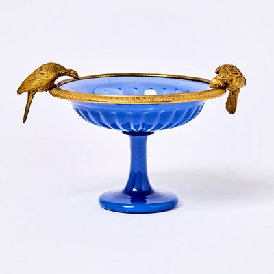 Lot 372 - Empire Gilt-Bronze Mounted Blue Opaline Glass Tazza