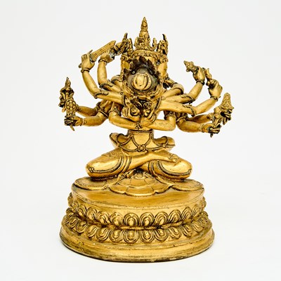 Lot 64 - A Tibetan Gilt Bronze Figure of Guhyasamaja