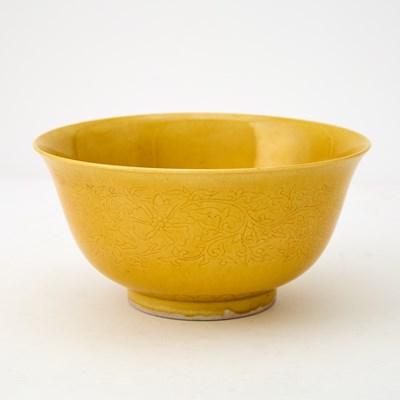 Lot 199 - A Chinese Incised Yellow Glazed Porcelain Bowl