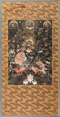 Lot 65 - A Tibetan Black Ground Thangka of Palden Lhamo