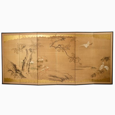 Lot 232 - A Japanese Kano School Six-Panel Screen