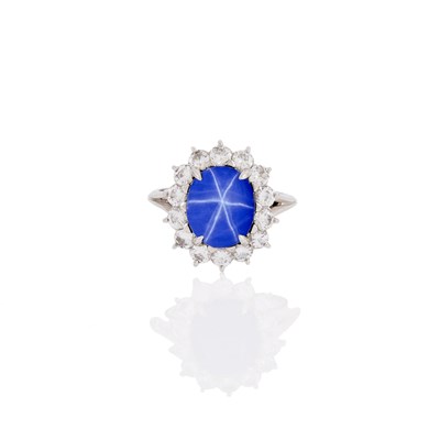 Lot 2123 - Platinum, Synthetic Star Sapphire and Diamond Ring