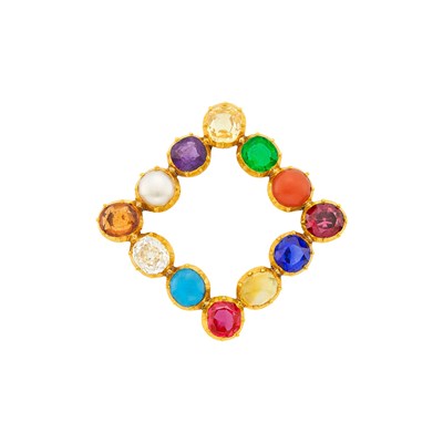 Lot 77 - Antique Gold, Diamond and Gem-Set Harlequin Brooch