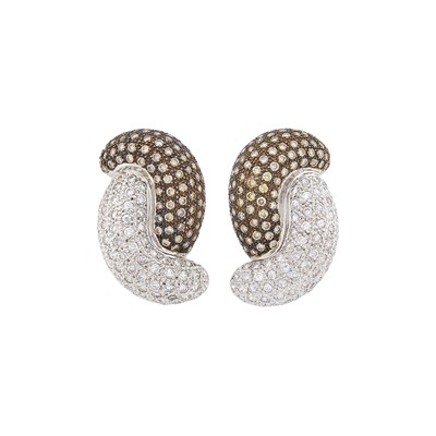 Lot 38 - Pair of White Gold, Diamond and Colored Diamond Earclips