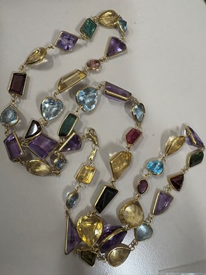 Lot 2208 - Long Gold and Colored Stone Necklace