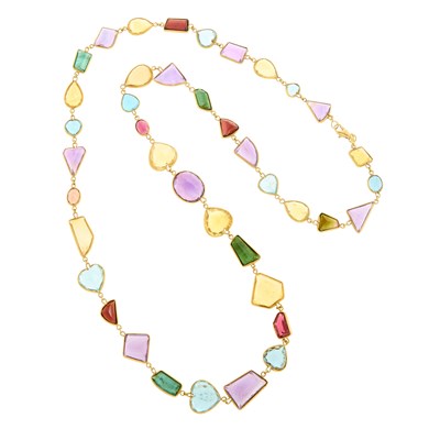 Lot 2208 - Long Gold and Colored Stone Necklace