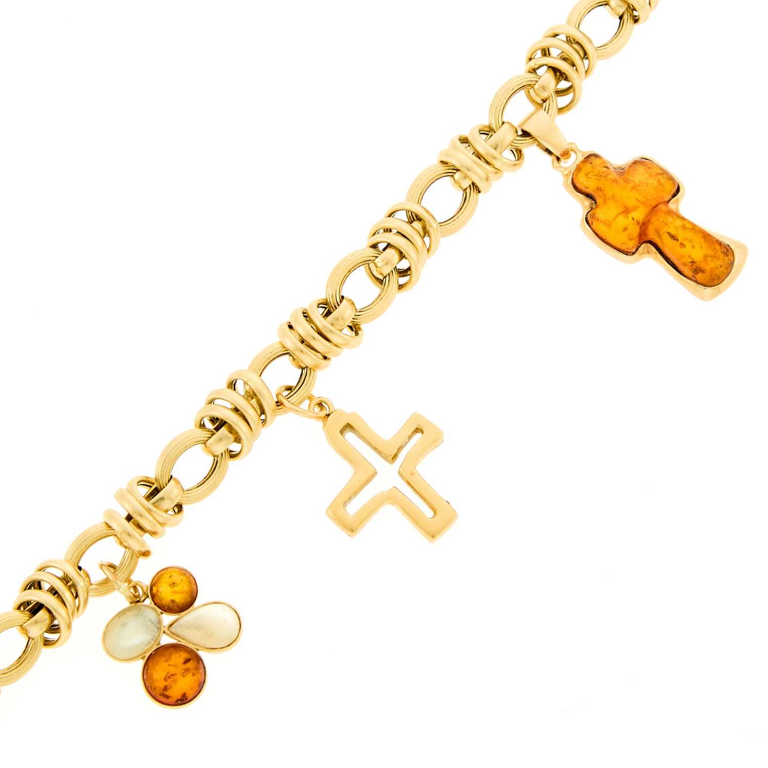 Lot 2074 - Two-Color Gold and Gem-Set Charm Bracelet