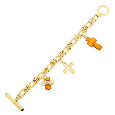 Lot 2074 - Two-Color Gold and Gem-Set Charm Bracelet