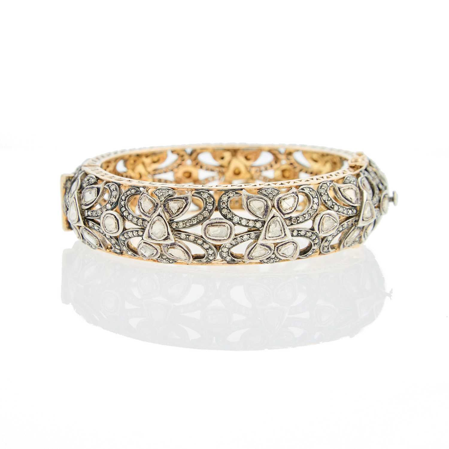 Lot 2158 - Indian Gold, Silver and Diamond Bangle Bracelet