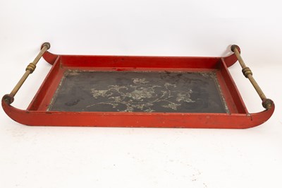 Lot 139 - Panted Metal Tray with Mother of Pearl Inlay