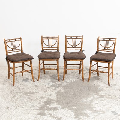 Lot 66 - Set of Four Faux Bamboo Paint Decorated Side Chairs