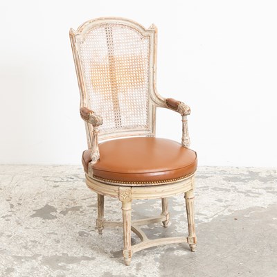 Lot 71 - Louis Style White Painted Caned and Leather Upholstered Armchair