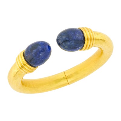 Lot 132 - Ilias Lalaounis Hammered Gold and Sodalite Bangle Bracelet