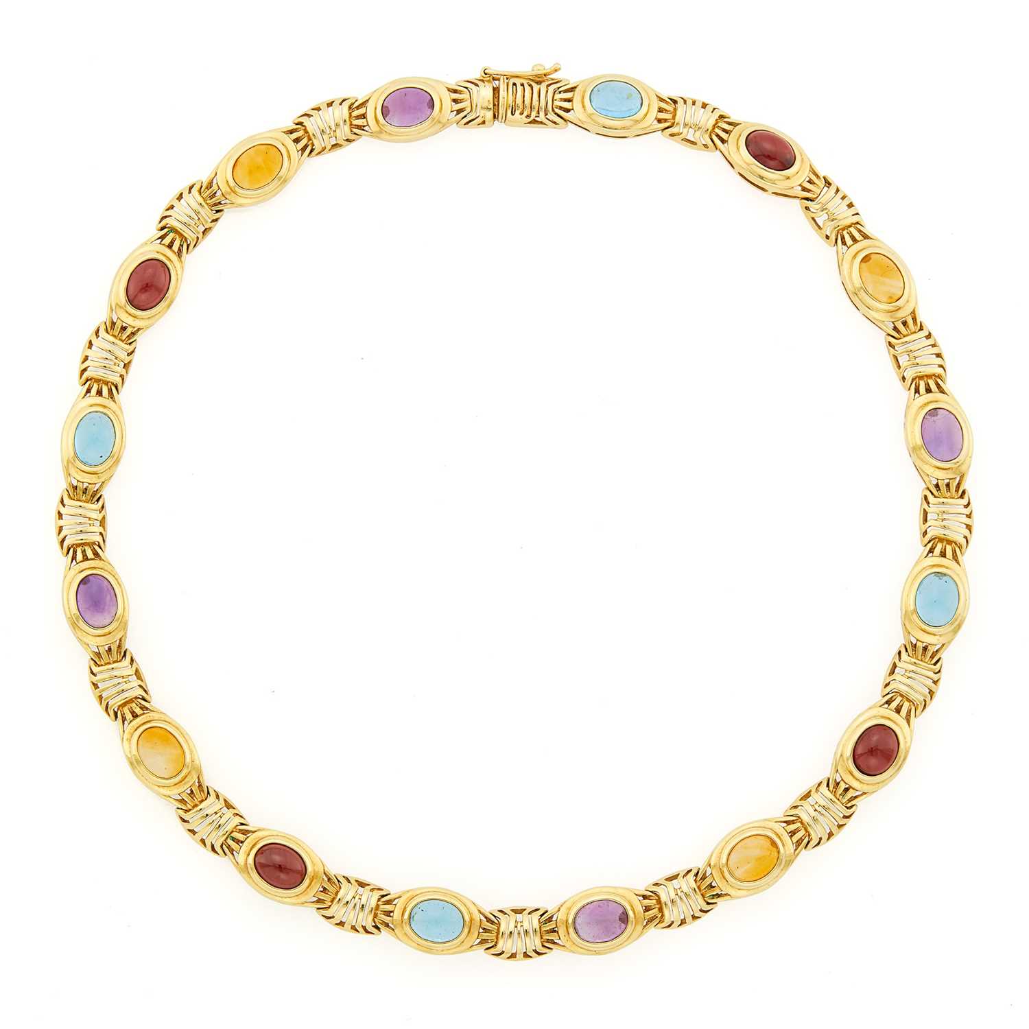 Lot 2046 - Gold and Cabochon Gem-Set Necklace