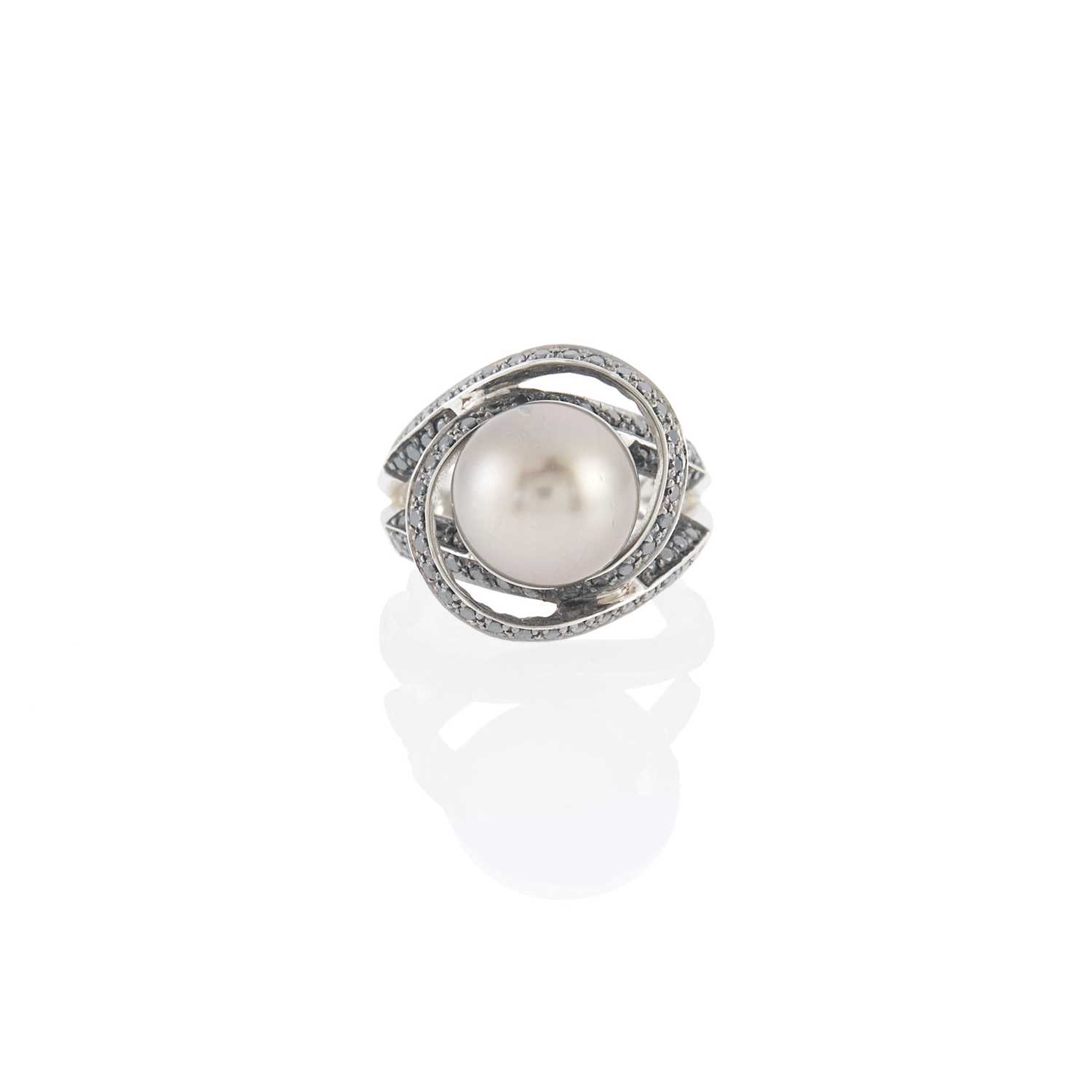 Lot 2128 - White Gold, Tahitian Gray Cultured Pearl and Black Diamond Ring