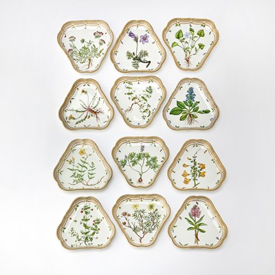 Lot Set of Twelve Royal Copenhagen Porcelain 'Flora Danica' Pattern Cake Plates