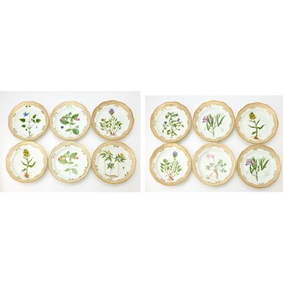 Lot Twelve Royal Copenhagen Reticulated Porcelain 'Flora Danica' Dinner Plates