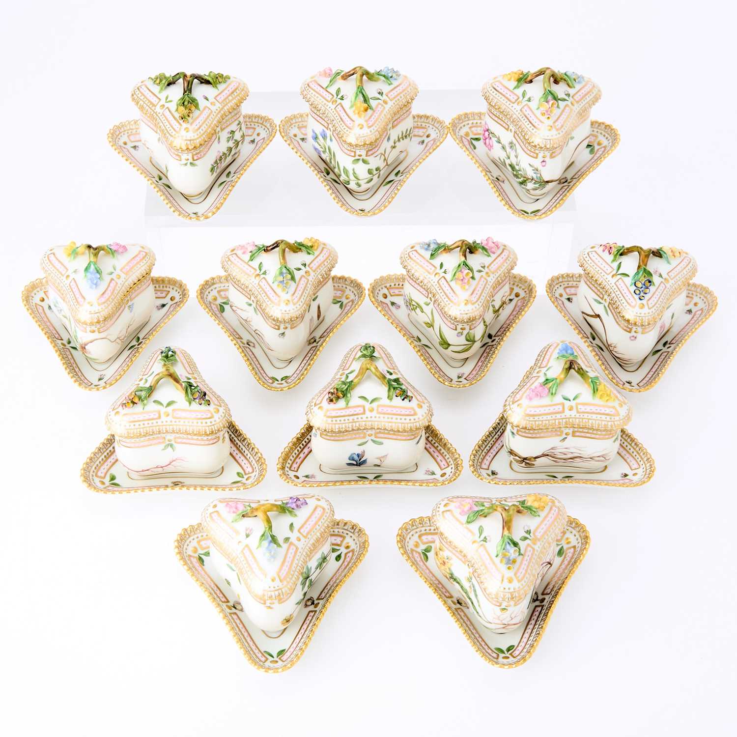Lot 3174 - Twelve Royal Copenhagen Porcelain 'Flora Danica' Custard Cups with Stands