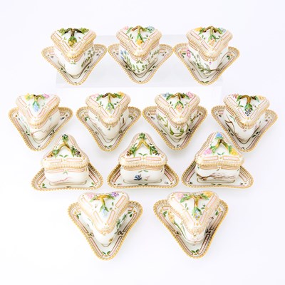 Lot Twelve Royal Copenhagen Porcelain 'Flora Danica' Custard Cups with Stands