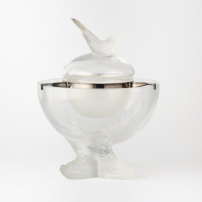 Lot 147 - Lalique Molded Glass and Chromed Metal 'Igor' Pattern Caviar Server