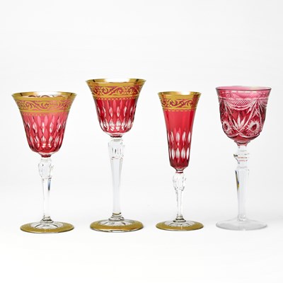 Lot 150 - Set of St. Louis Glass Red Cut to Clear 'Stella' Pattern Stemware