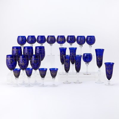 Lot 162 - Group of Russian Style Cobalt Blue and Colorless Glass Drinking Glasses