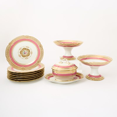 Lot 122 - French Gilt and Pink-Ground Porcelain Partial Dessert Service